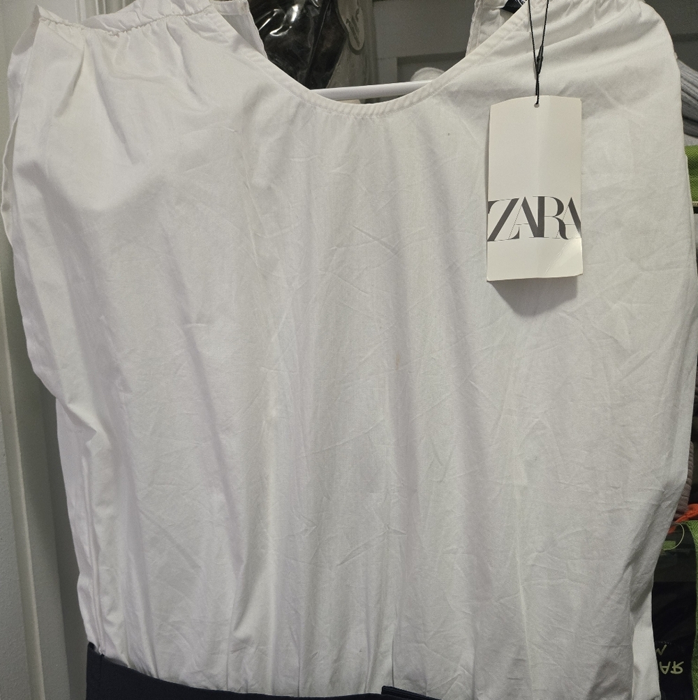 Zara White and Blue Jumpsuits
